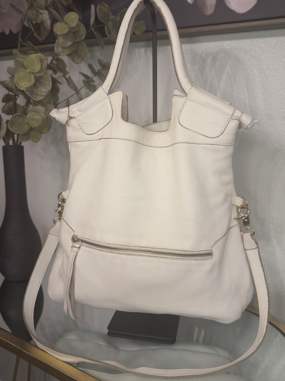 Foley + Corinna White Leather Crossbody Tote